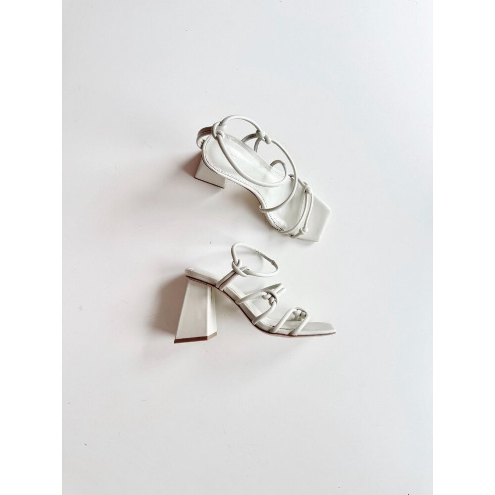 NWOB SONG OF STYLE Noelle White Leather Knotted Block Heel Sandals, Size 5.5